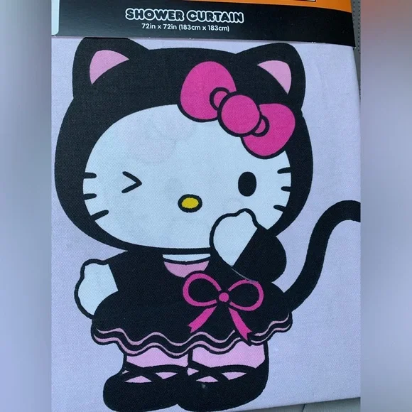 🎃Hello Kitty Halloween Shower Curtain-black cat & skull themed purple - Picture 4 of 4